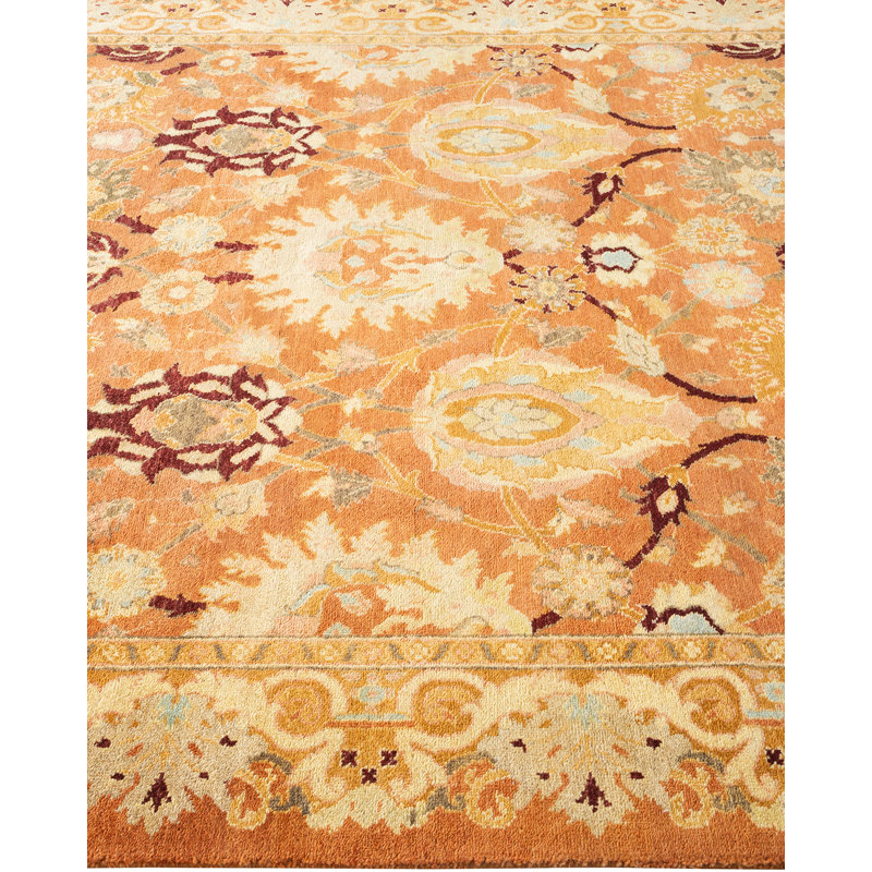 Bronze Eclectic Floral Hand-Knotted Wool Area Rug 12' x 9'
