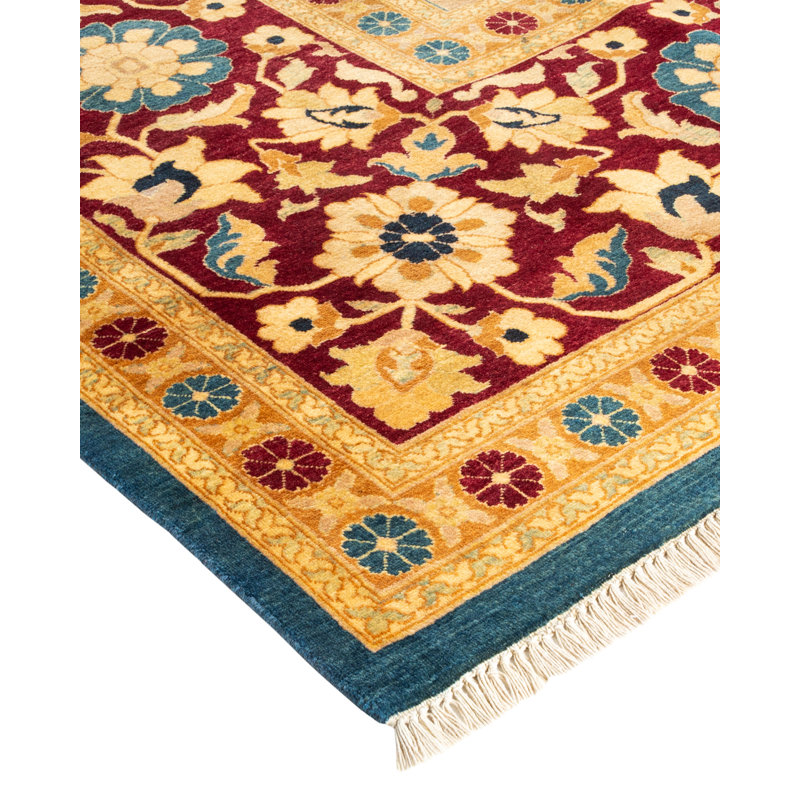 Hand-Knotted Blue Wool Floral 9' x 12' Area Rug