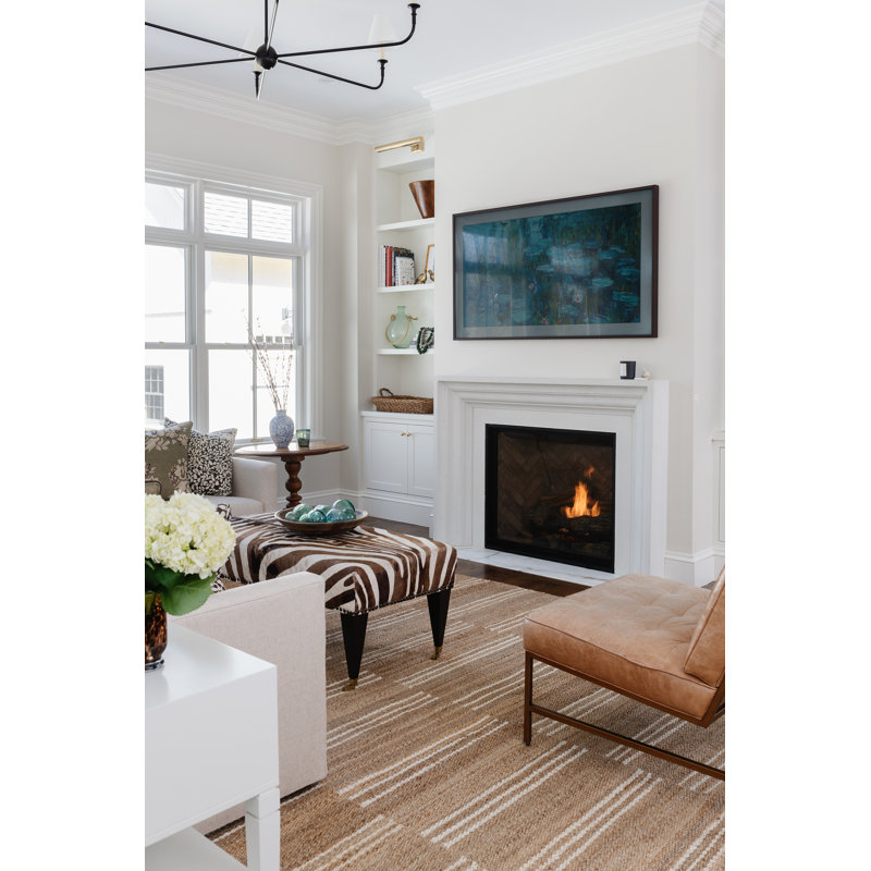 Ivory Stripe Handwoven Wool & Chenille 3'6" x 5'6" Area Rug