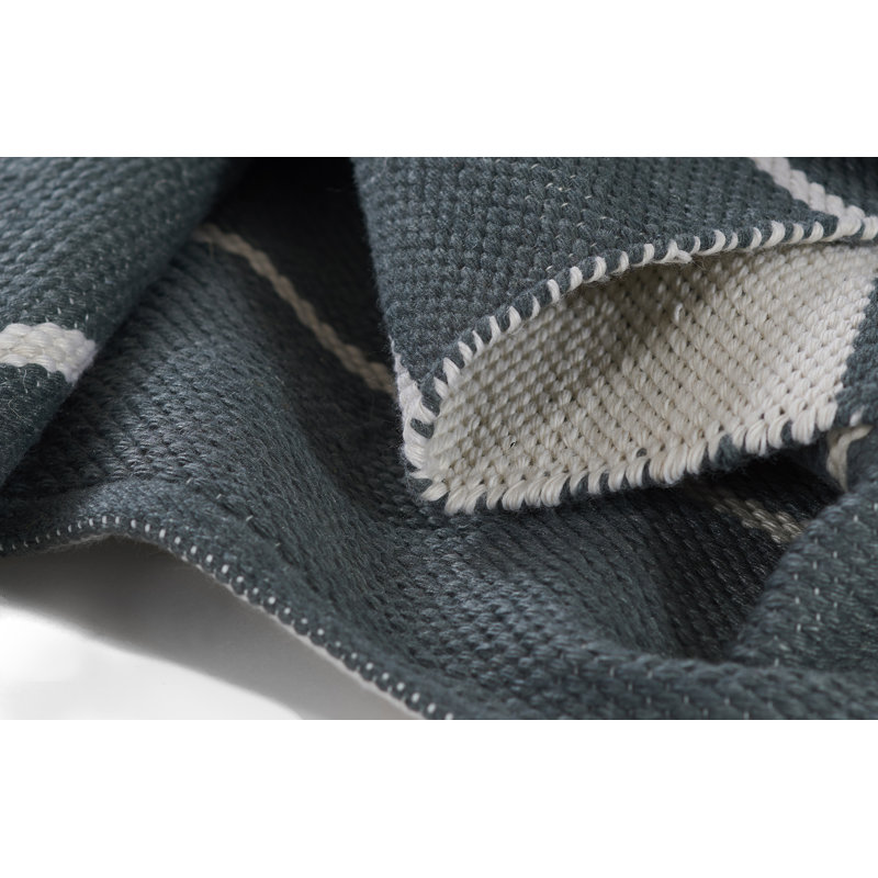 Slate and White Striped Handwoven Indoor Outdoor Rug 3'6" x 5'6"