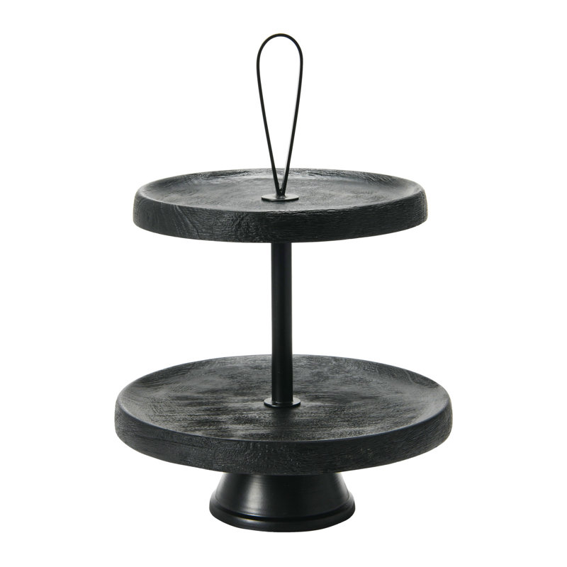 Elegant Black Mango Wood 2-Tiered Cake and Dessert Stand