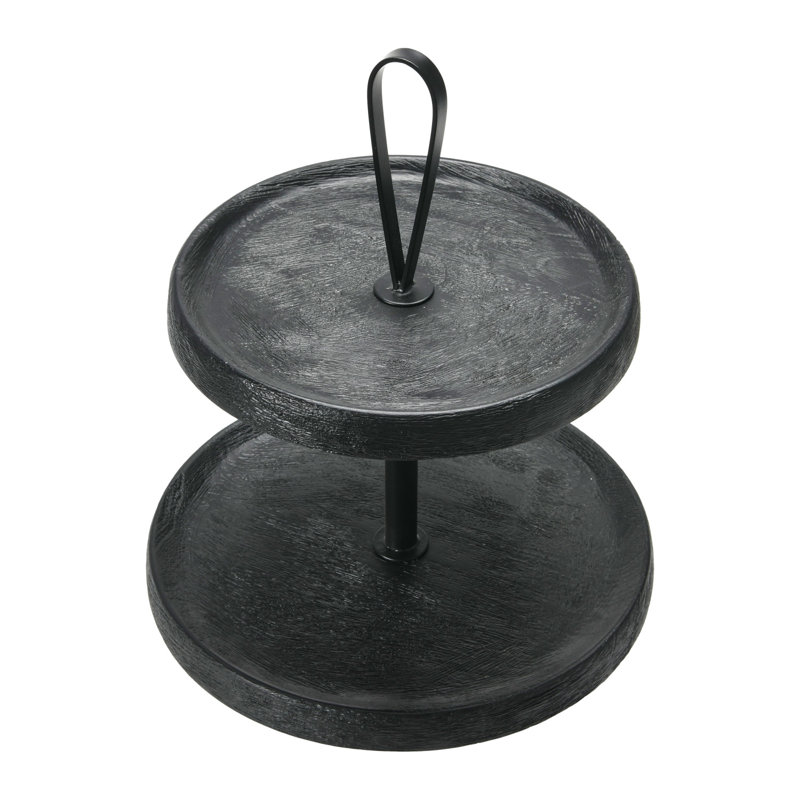 Elegant Black Mango Wood 2-Tiered Cake and Dessert Stand