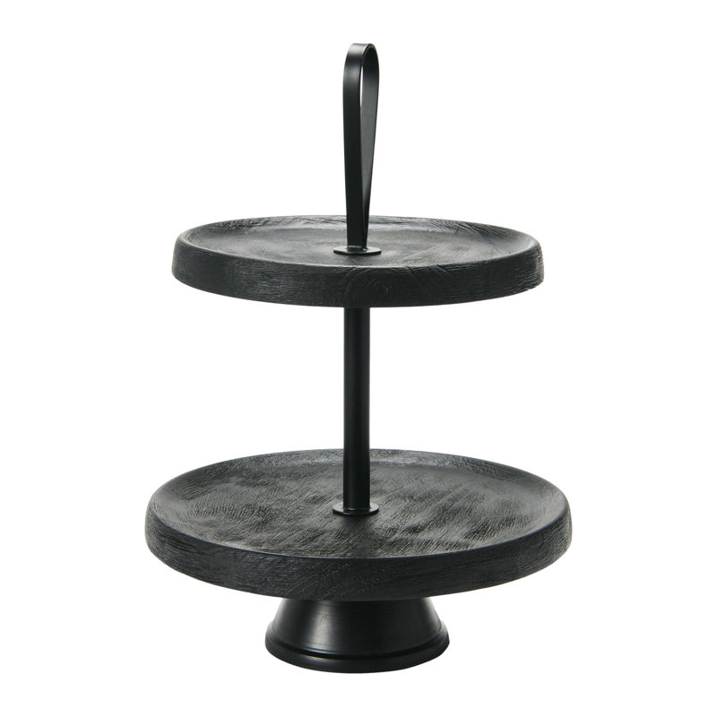 Elegant Black Mango Wood 2-Tiered Cake and Dessert Stand