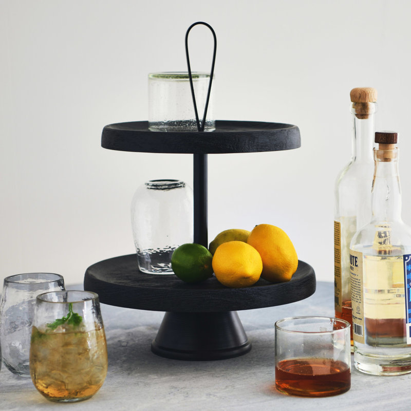 Elegant Black Mango Wood 2-Tiered Cake and Dessert Stand