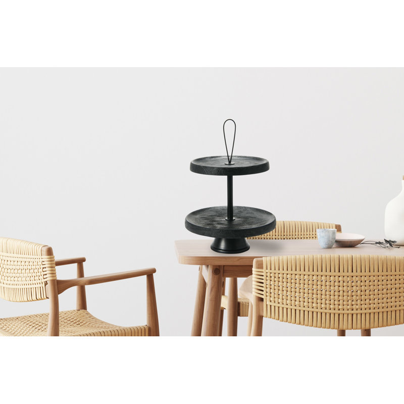 Elegant Black Mango Wood 2-Tiered Cake and Dessert Stand