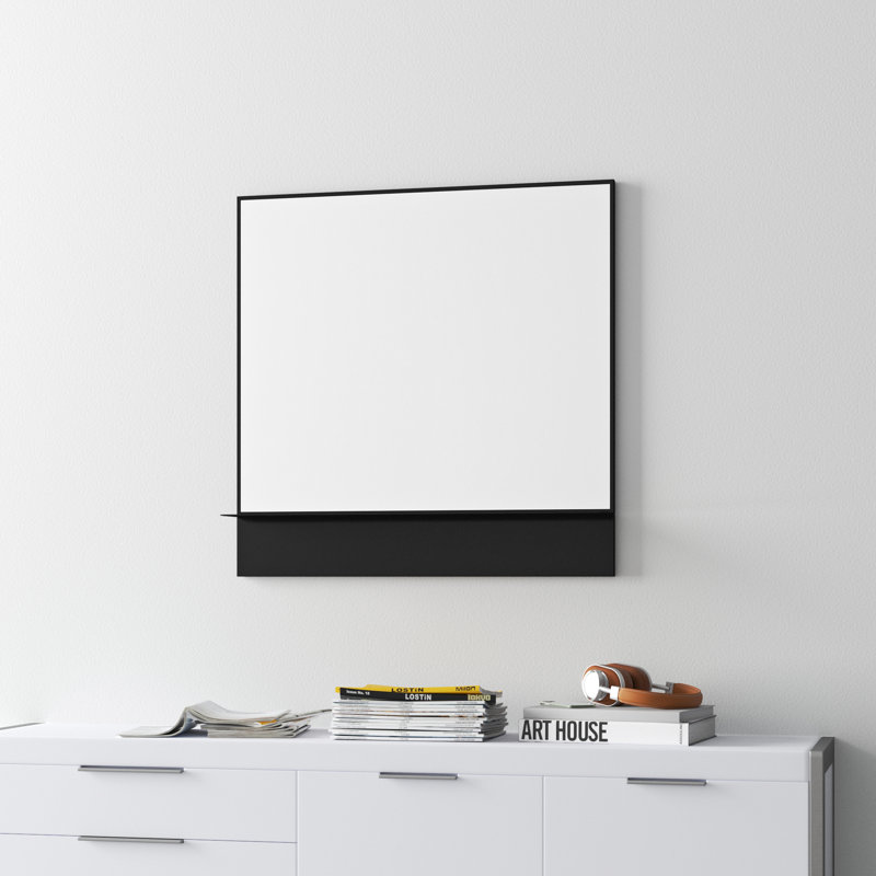 Black Metal Vertical Wall Mirror with Shelf
