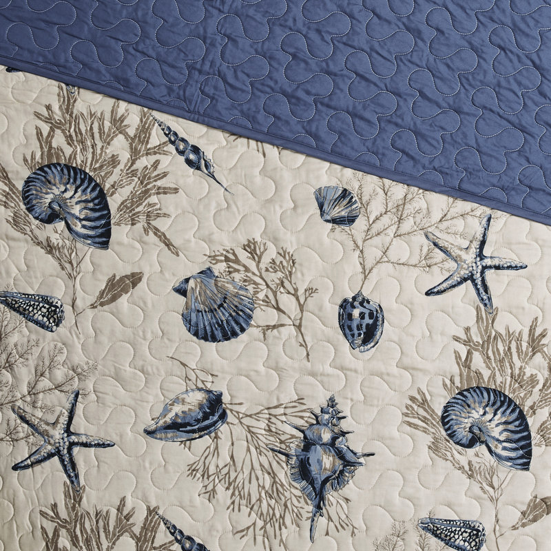 Nautical Blue Microfiber King Reversible Quilt Set