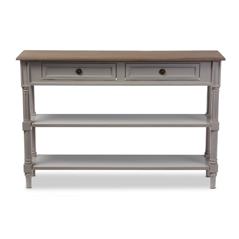 Edouard Two-Tone Rustic Oak and Light Grey Console Table with Storage