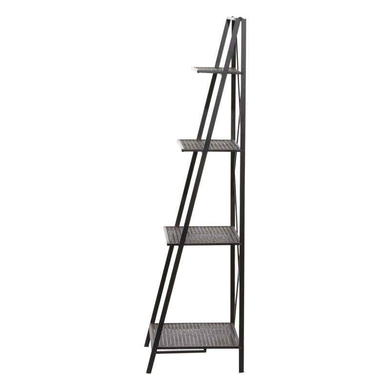 Modern Industrial Black Metal 4-Tier Ladder Bookshelf