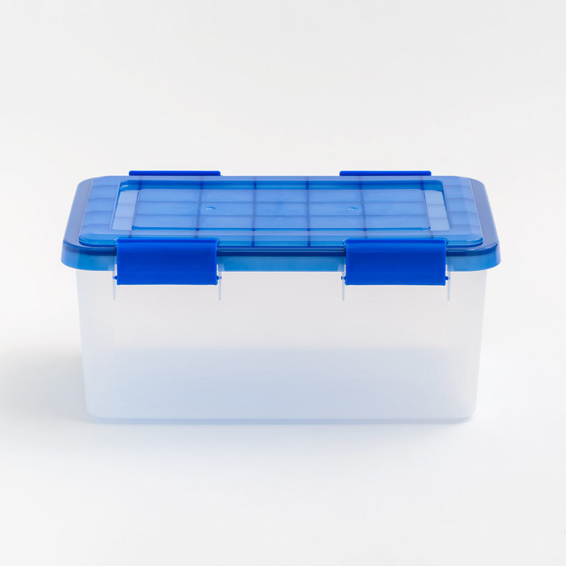 19 Quart Clear Plastic Stackable Storage Bins with Blue Lids