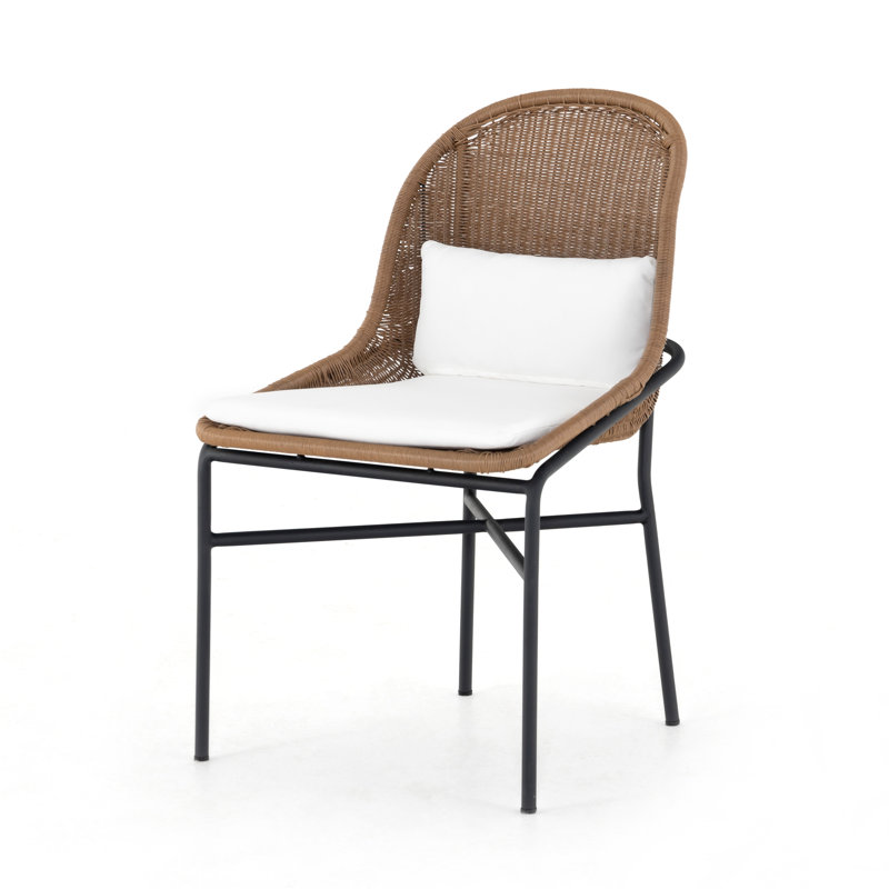 Contemporary Brown and White Cushioned Outdoor Dining Chair