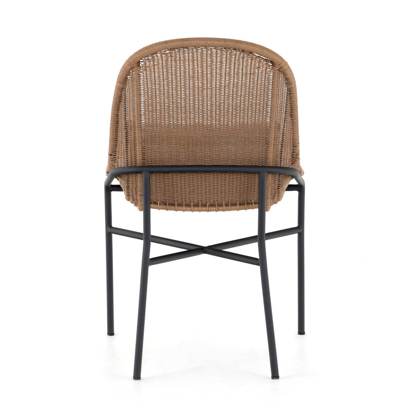 Contemporary Brown and White Cushioned Outdoor Dining Chair