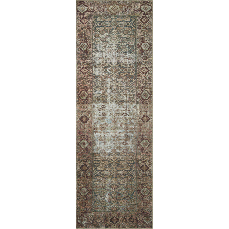 Ivory and Moss Vintage Synthetic Runner Rug, 3' x 10'
