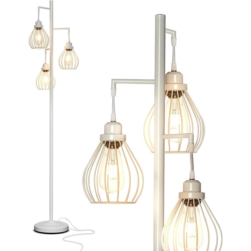 White Multi-Head Edison LED Floor Lamp with Teardrop Cages