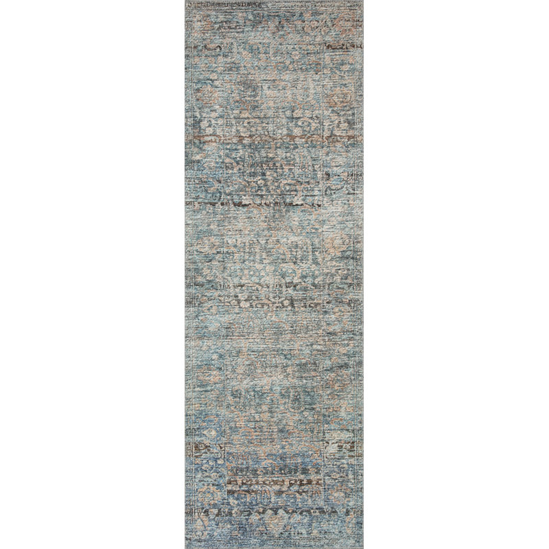 Billie Distressed Denim & Blush Runner Rug, 2'6" x 9'6"