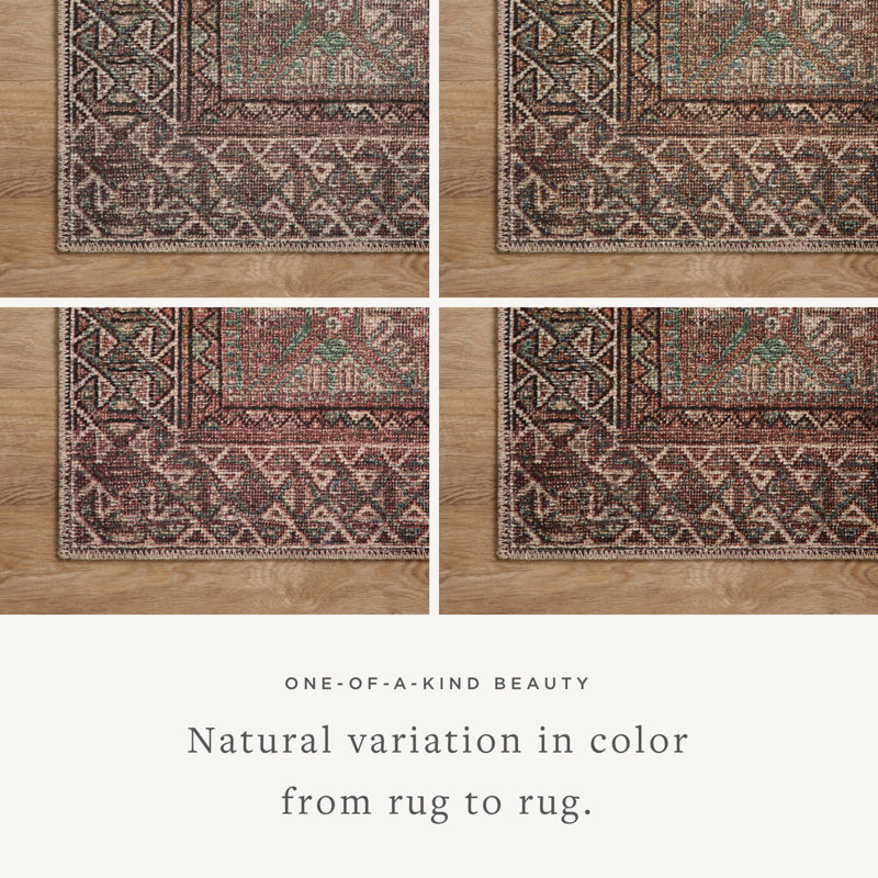 Aqua and Rust Distressed 6' x 9' Synthetic Easy-Care Area Rug