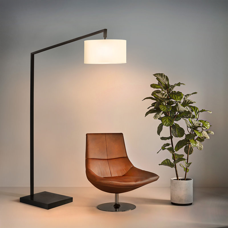 Matte Black Arc Floor Lamp with Marble Base - 75" Height