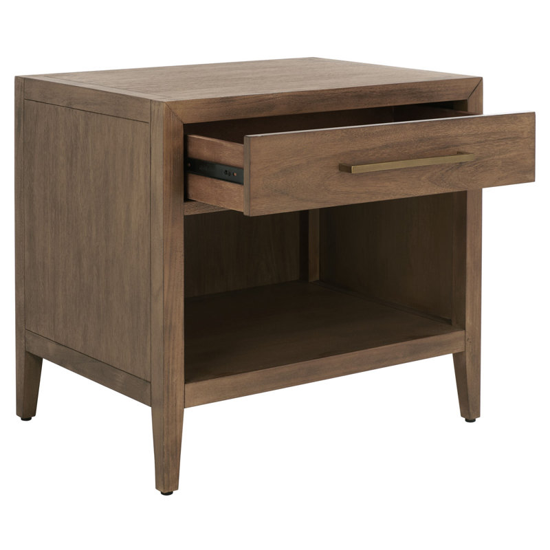 Ariella Brown Mahogany 1-Drawer Nightstand with Brass Pull