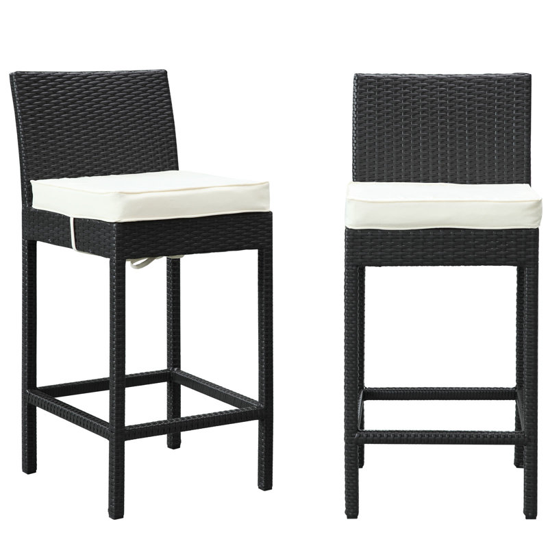 Lift 20" Espresso White Wicker Rattan Outdoor Patio Bar Stool