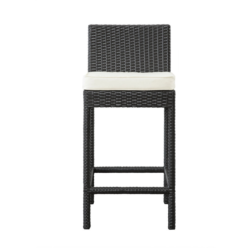 Lift 20" Espresso White Wicker Rattan Outdoor Patio Bar Stool