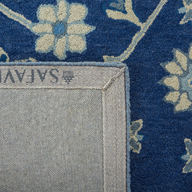 Chic Floral Blue/Ivory Hand-Knotted Wool Area Rug 8' x 10'