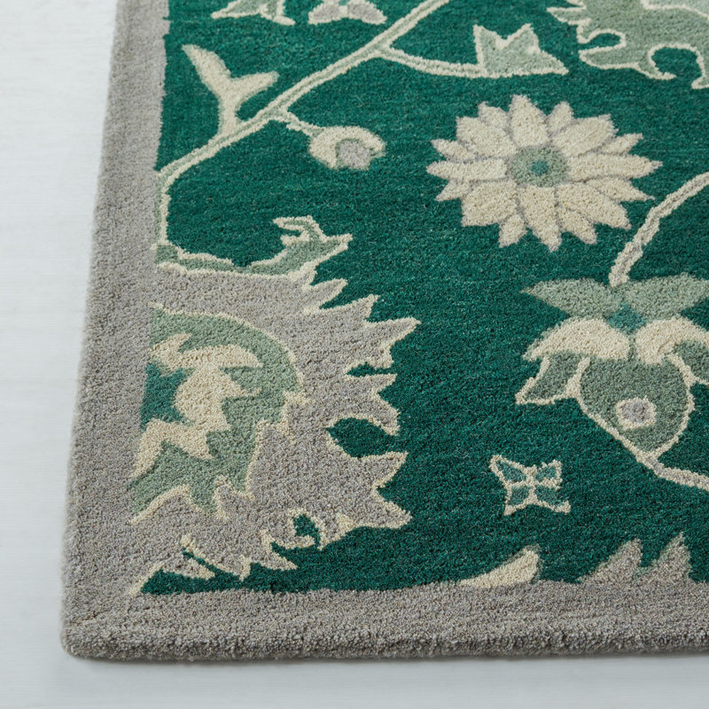 Elegant Hand-Knotted Floral Wool Rug in Gray, 9' x 12'