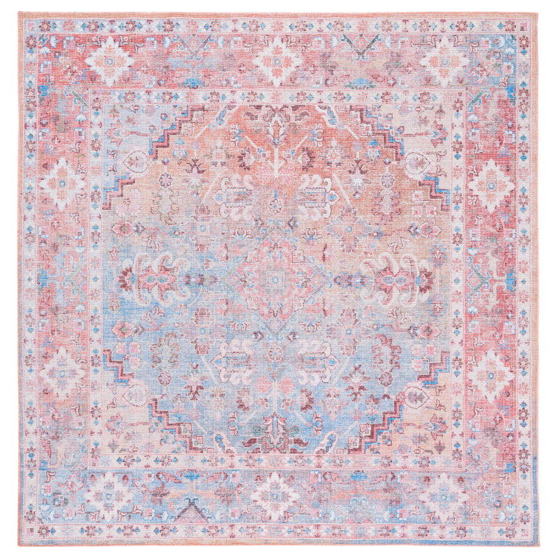 Serapi Rust and Blue Square Hand-Knotted Washable Rug
