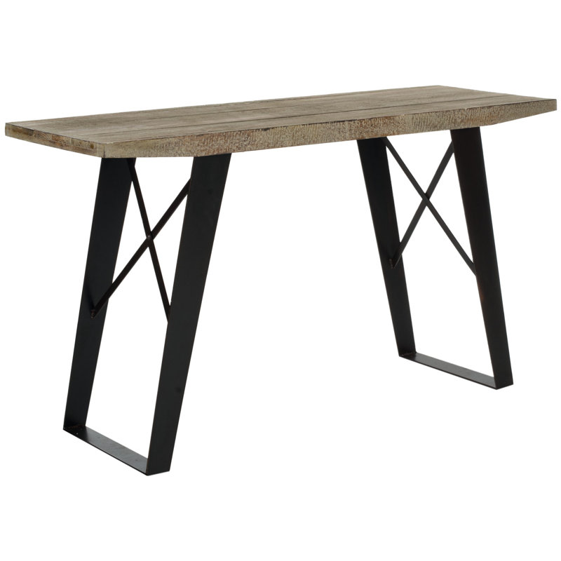 Transitional Waldo 53'' Black/Brown Wood and Metal Console Table with Storage