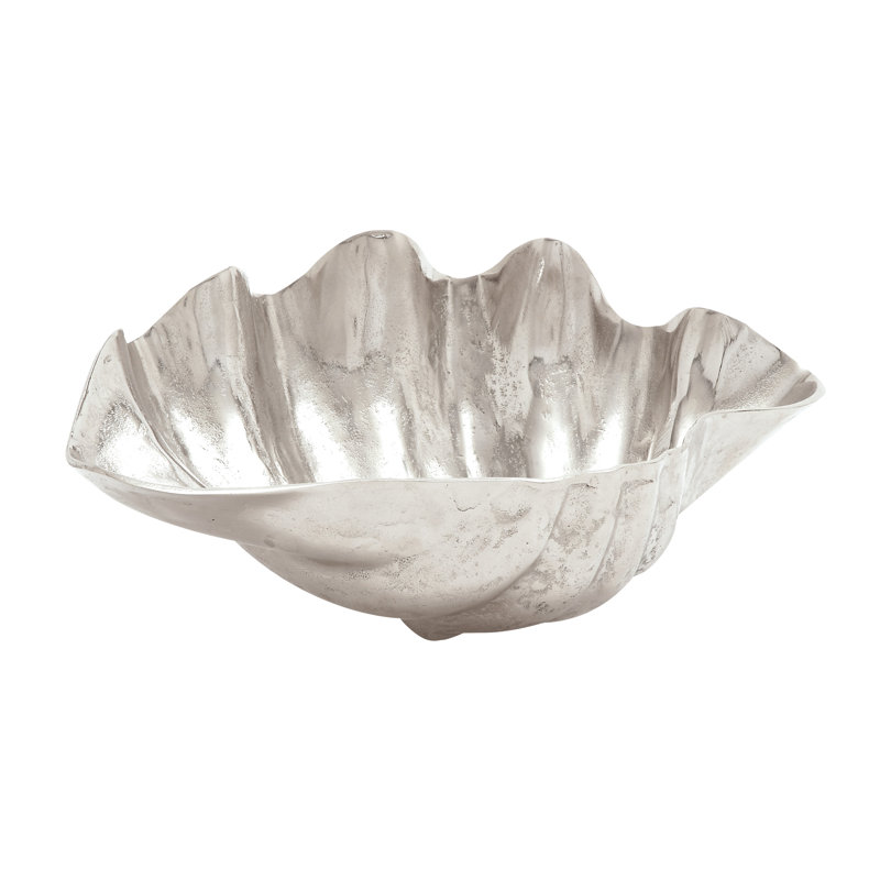 Silver Aluminum Oyster Shell Decorative Bowl - Coastal Elegance