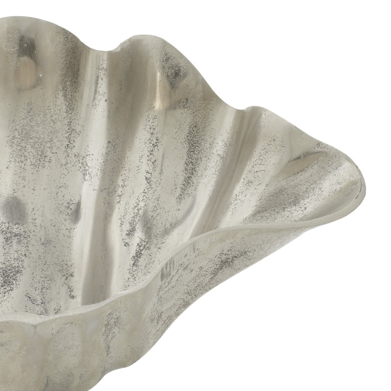 Silver Aluminum Oyster Shell Decorative Bowl - Coastal Elegance