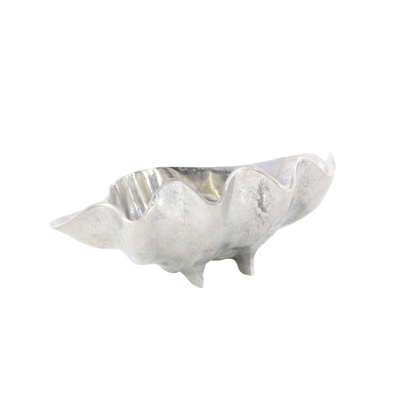 Silver Aluminum Oyster Shell Decorative Bowl - Coastal Elegance