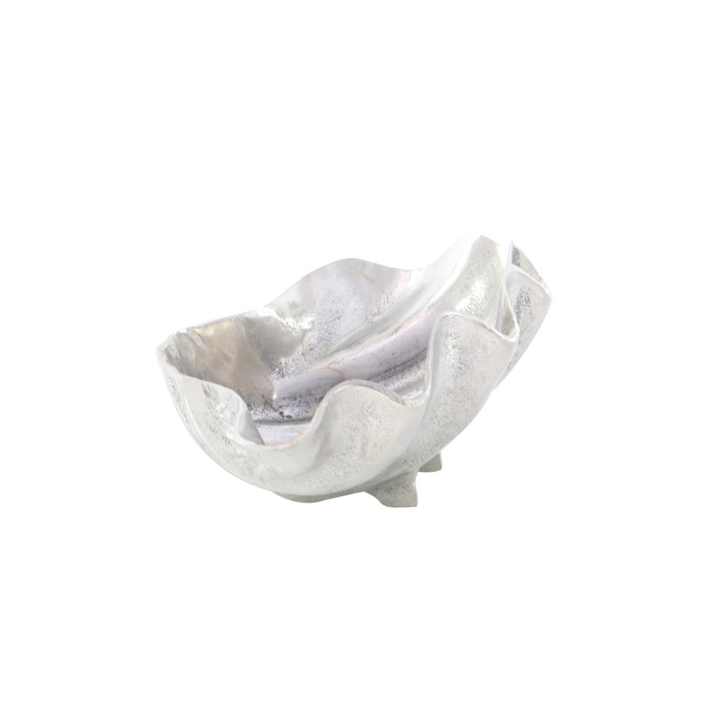 Silver Aluminum Oyster Shell Decorative Bowl - Coastal Elegance