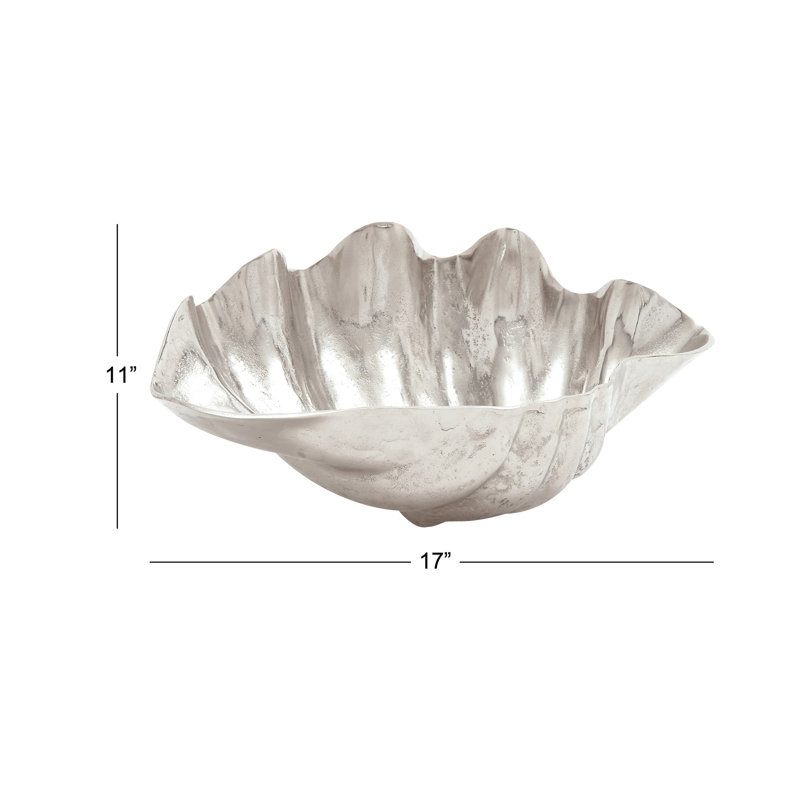 Silver Aluminum Oyster Shell Decorative Bowl - Coastal Elegance