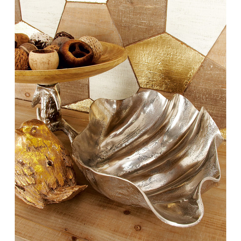 Silver Aluminum Oyster Shell Decorative Bowl - Coastal Elegance