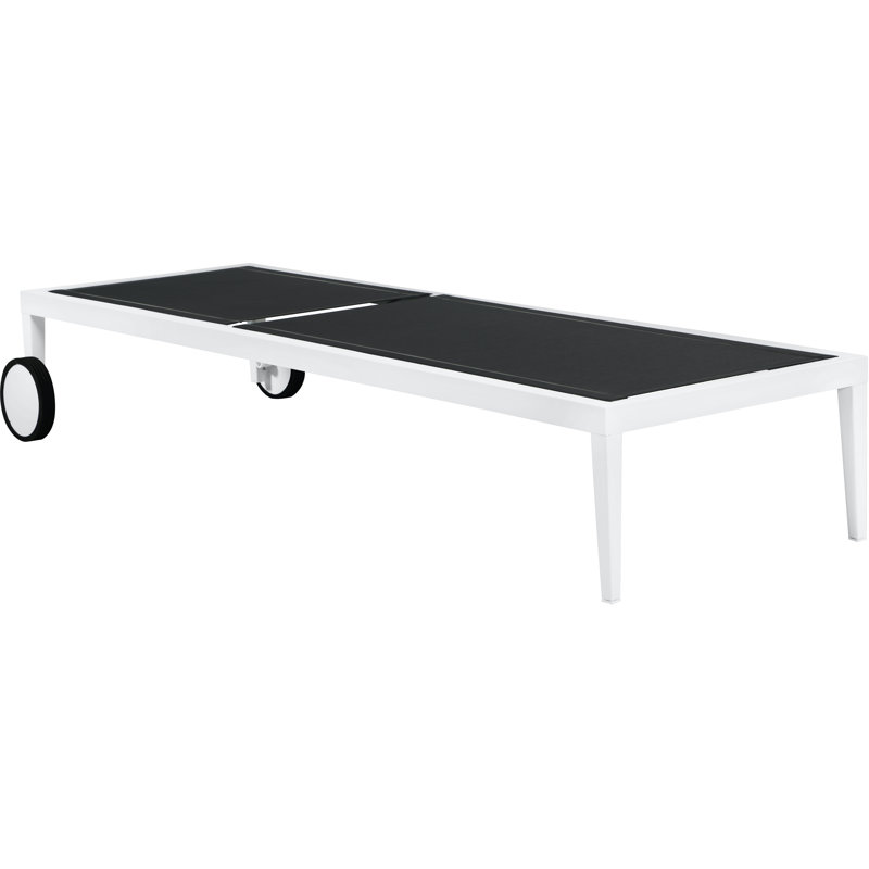Sleek White Aluminum Outdoor Mesh Chaise Lounge with Wheels