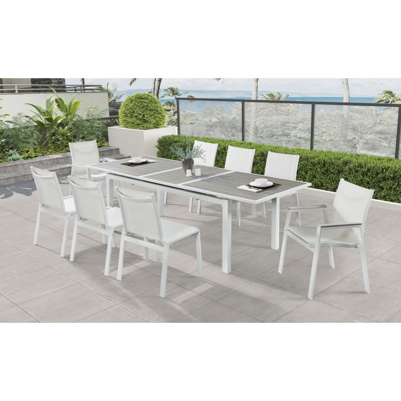 Nizuc Grey and White Aluminum Extendable Outdoor Dining Table