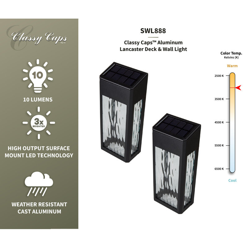 Black Aluminum Solar LED Deck and Wall Lights, Set of 2