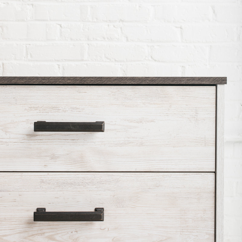 Transitional Whitewash & Gray 59" Industrial 6-Drawer Dresser