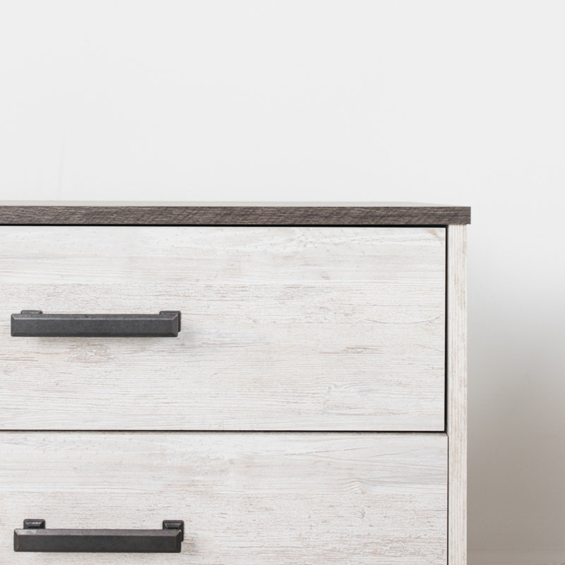 Transitional Whitewash & Gray 59" Industrial 6-Drawer Dresser