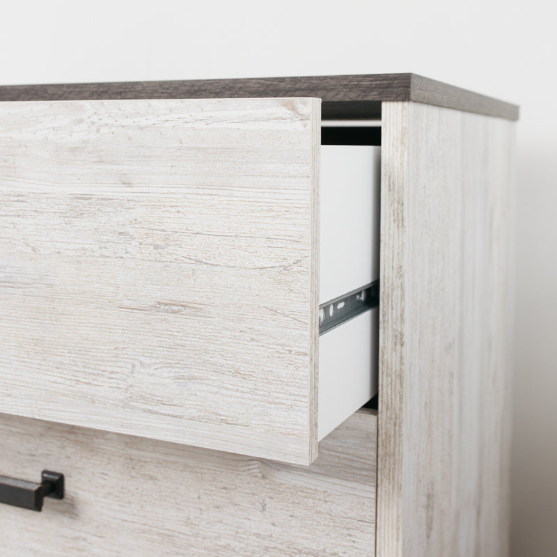Transitional Whitewash & Gray 59" Industrial 6-Drawer Dresser