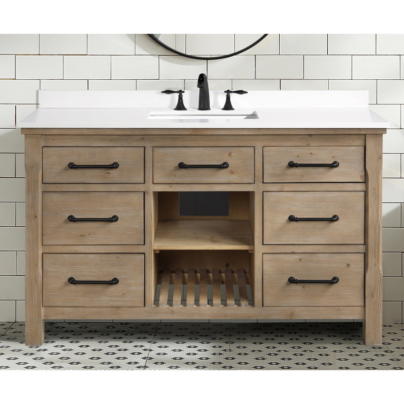 Lauren 55'' Weathered Fir Single Bathroom Vanity with White Stone Top
