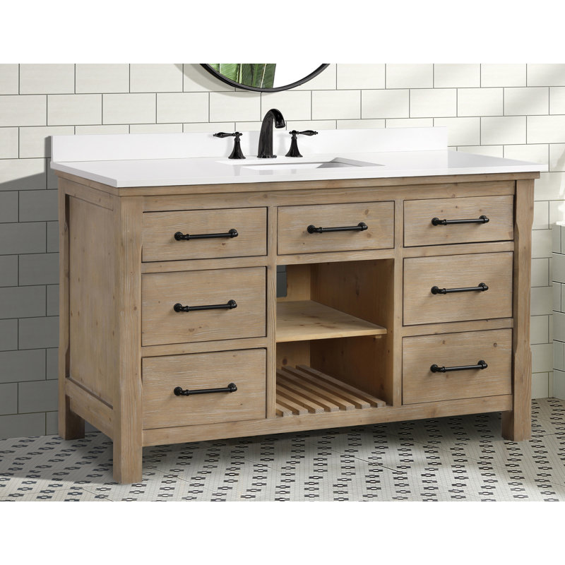 Lauren 55'' Weathered Fir Single Bathroom Vanity with White Stone Top