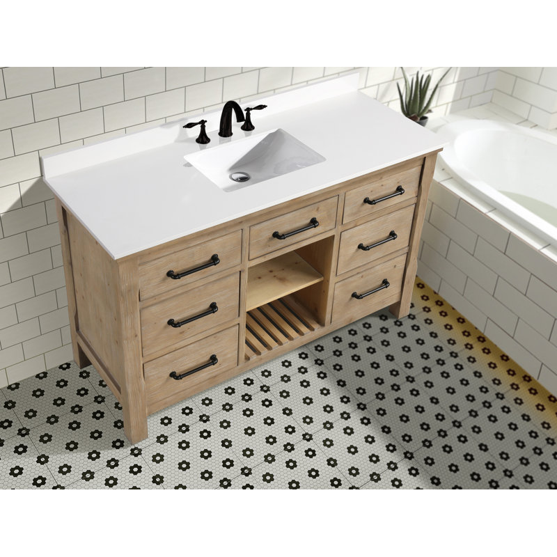 Lauren 55'' Weathered Fir Single Bathroom Vanity with White Stone Top