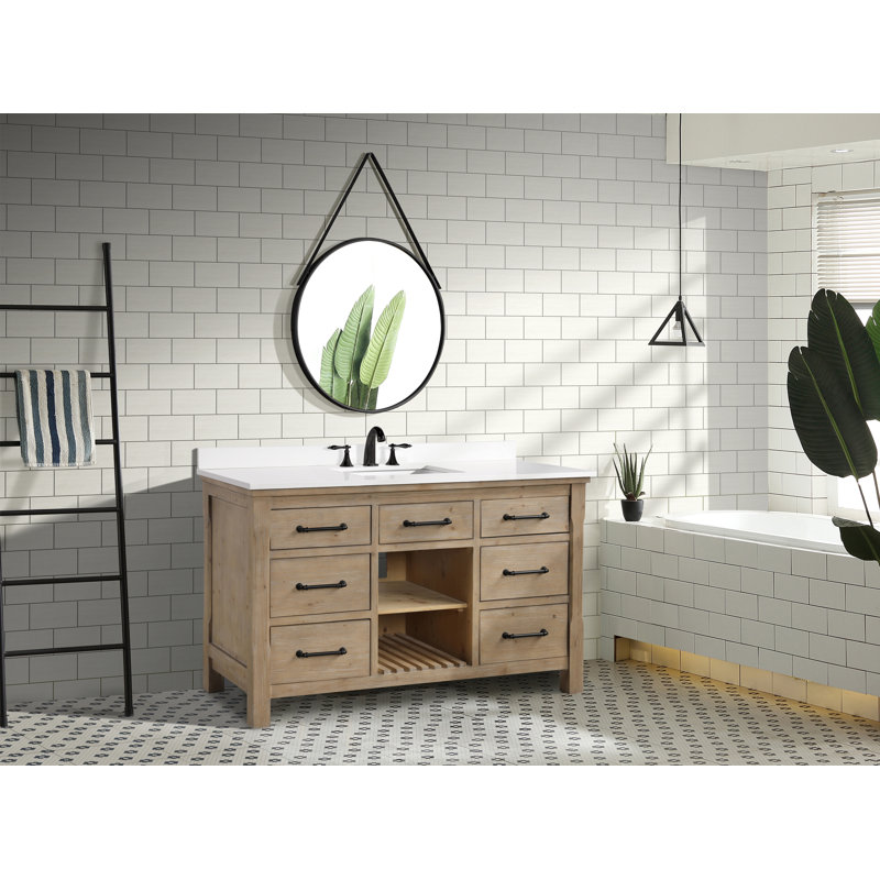 Lauren 55'' Weathered Fir Single Bathroom Vanity with White Stone Top