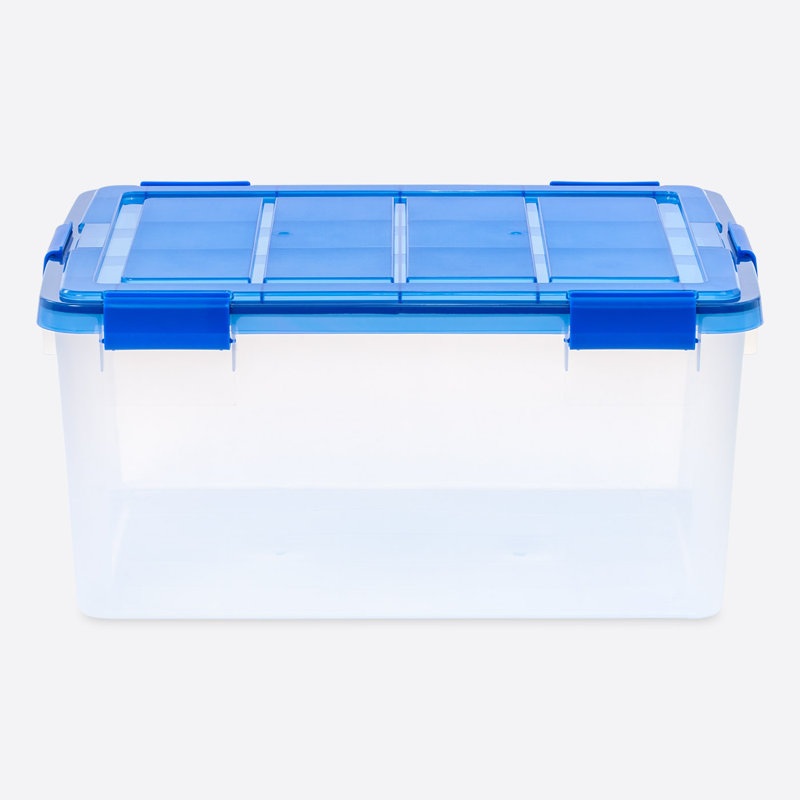 60 Quart Clear Plastic Storage Bins with Blue Lids, Set of 4