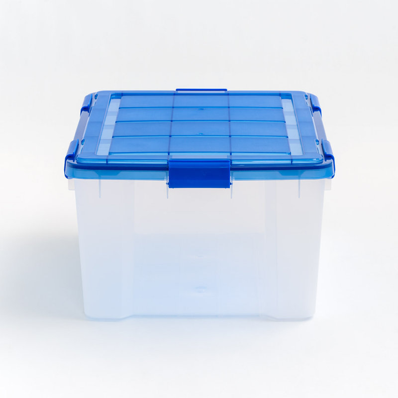 60 Quart Clear Plastic Storage Bins with Blue Lids, Set of 4