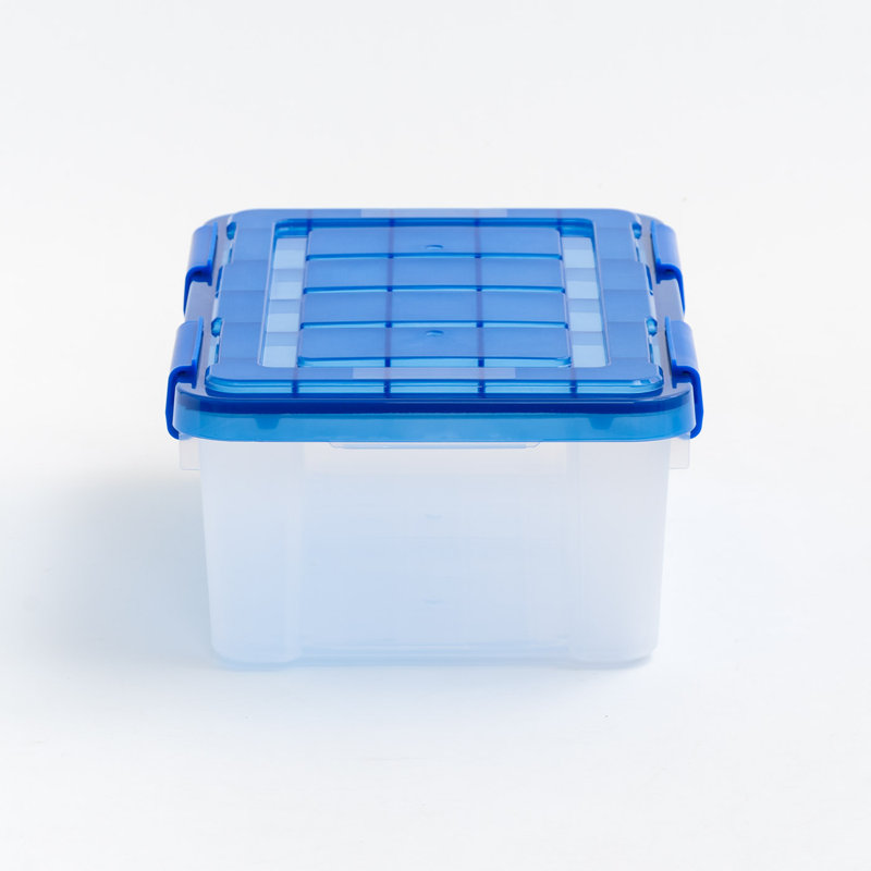 16 Quart Clear Plastic Stackable Storage Boxes with Blue Lids, Pack of 6