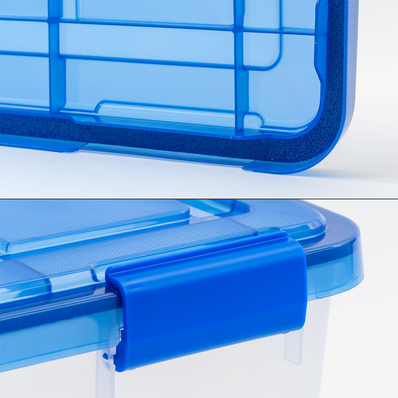 16 Quart Clear Plastic Stackable Storage Boxes with Blue Lids, Pack of 6