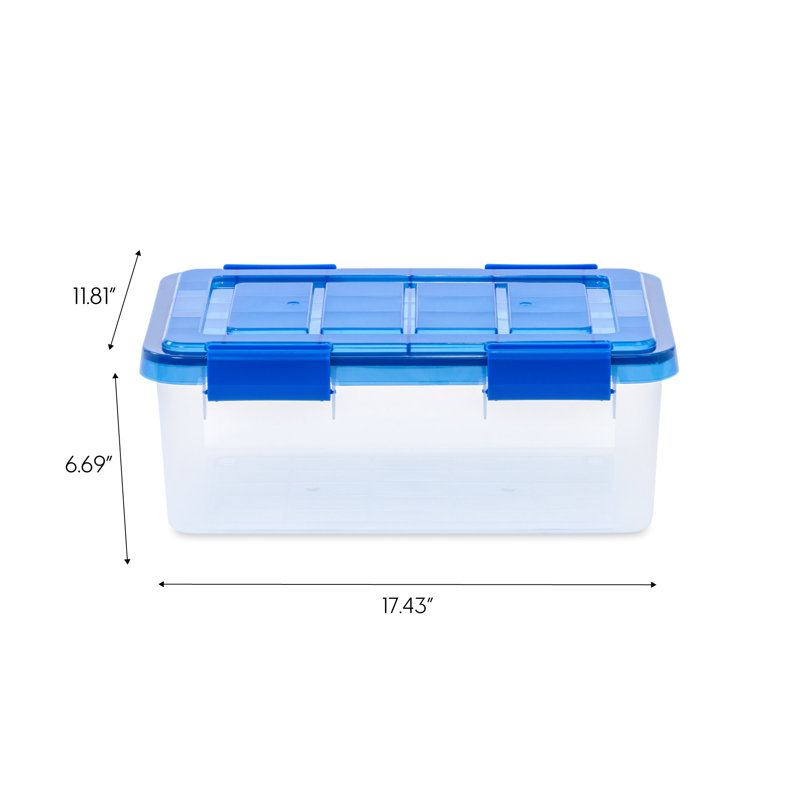 16 Quart Clear Plastic Stackable Storage Boxes with Blue Lids, Pack of 6