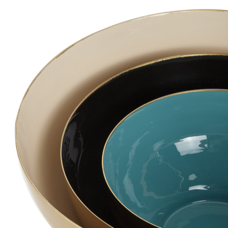 Multi-Colored Metal Decorative Bowls with Enamel Interior, Set of 3